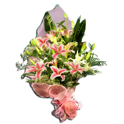 Mazzo di lilium rosa per Nascita