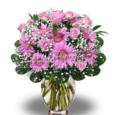 Pink Roses and Gerbera Bouquet for Anniversary 