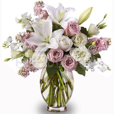 Birthday Romantic bouquet with white and pink flowers