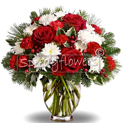 Bouquet Natalizio bianco e rosso